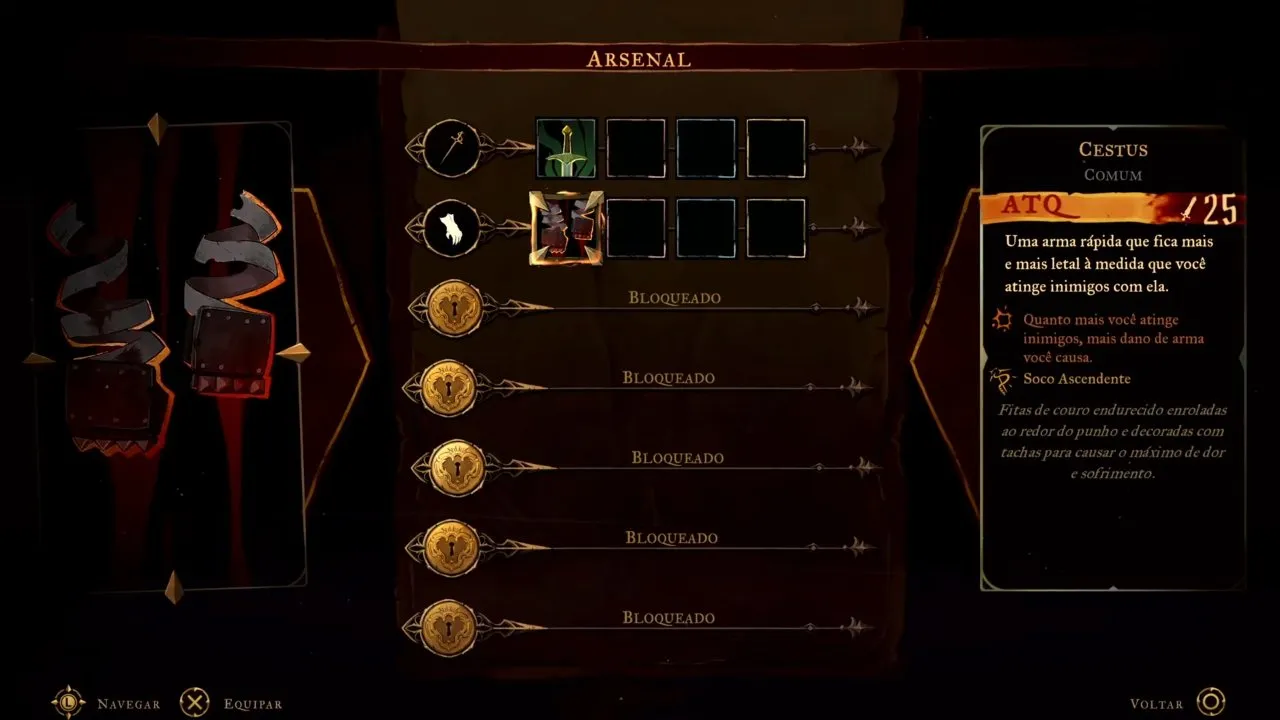 Castlevania: Belmont's Curse weapons, Cestus selected in the Arsenal beneath the sword row